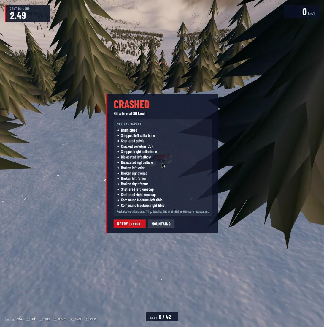 A crash into the trees, with the medical report