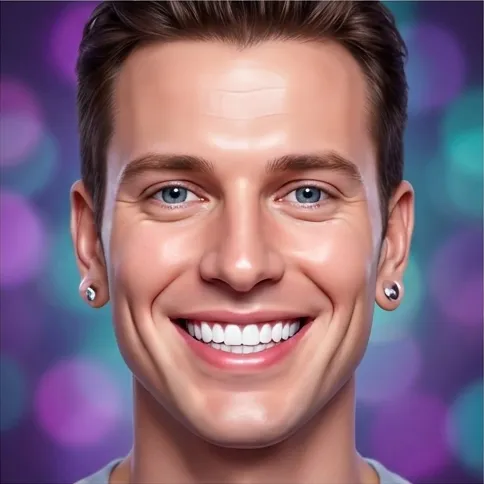 AI-generated portrait of a grinning man with suspiciously perfect teeth