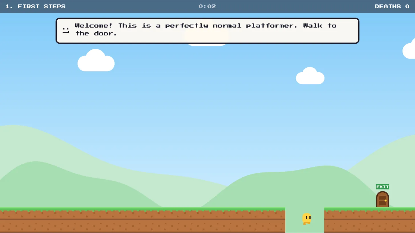 First Steps: the narrator says to walk to the door while the floor in front of it drops away under the player