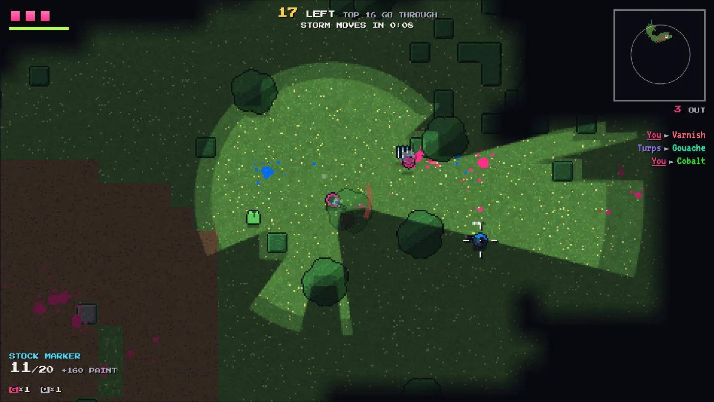A paintball fight in the woods, with the fog of war