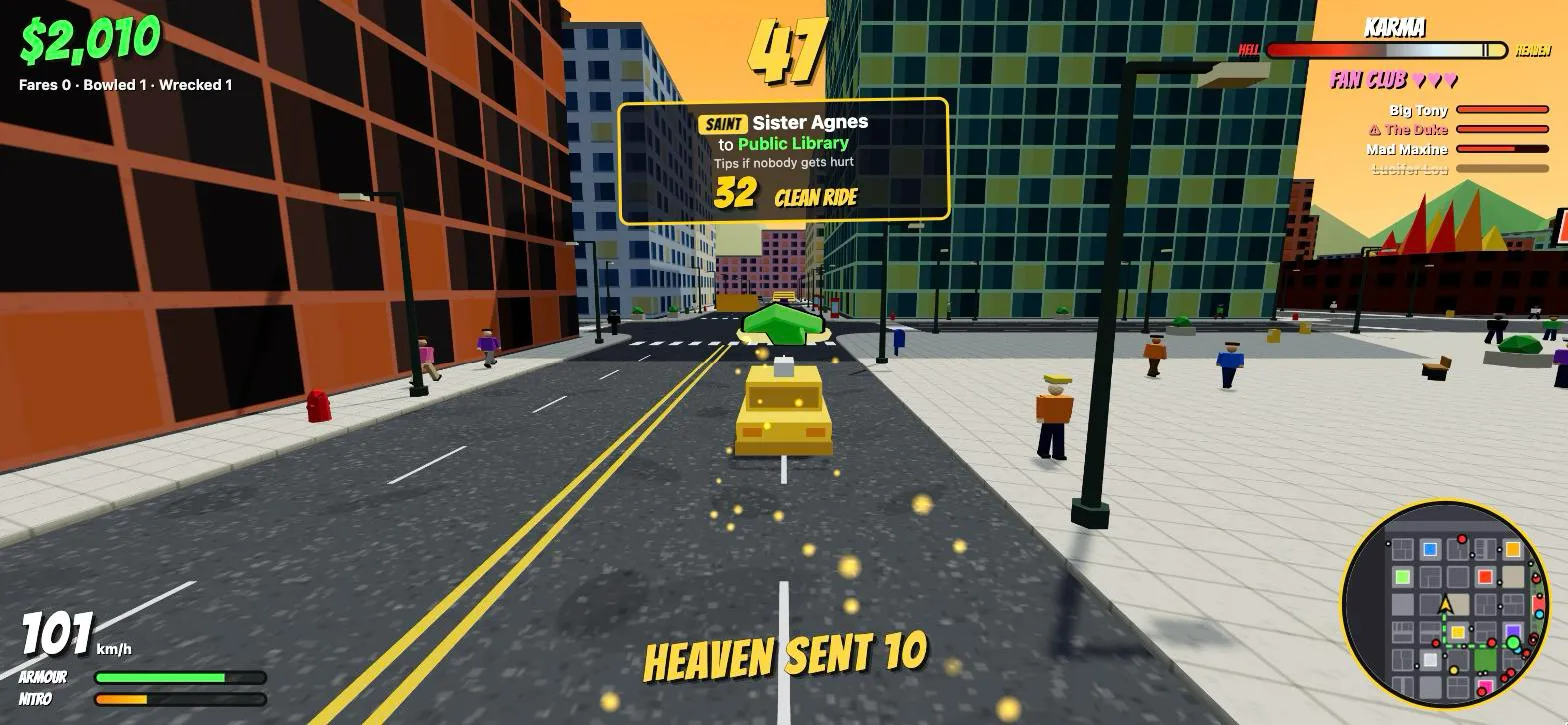 Heaven Sent: the taxi wears a halo and sparkles gold, taking a saint to the Public Library
