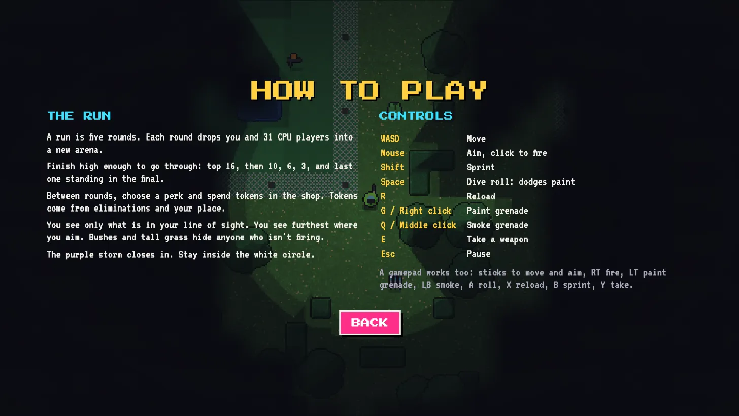 The how-to-play screen