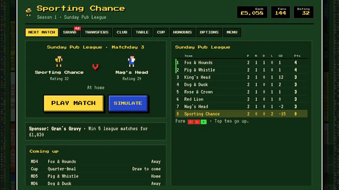 The career hub: the next match, the shirt sponsor, the coming fixtures and the league table