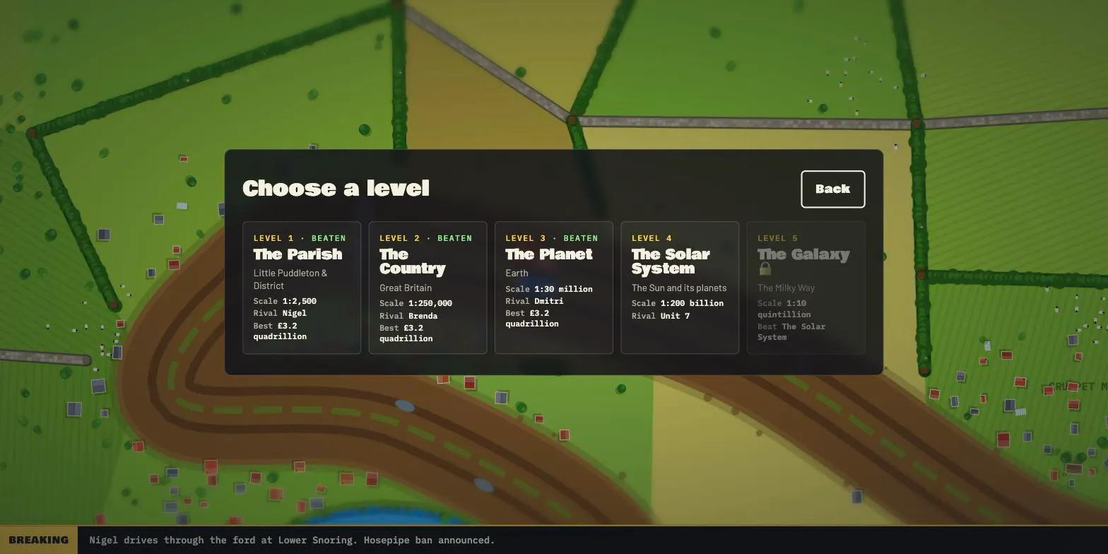The level select, with three levels beaten, the fourth open and the Galaxy locked
