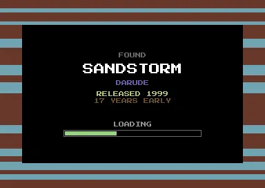 The tape loader: FOUND SANDSTORM, 17 years early, with a progress bar and striped border