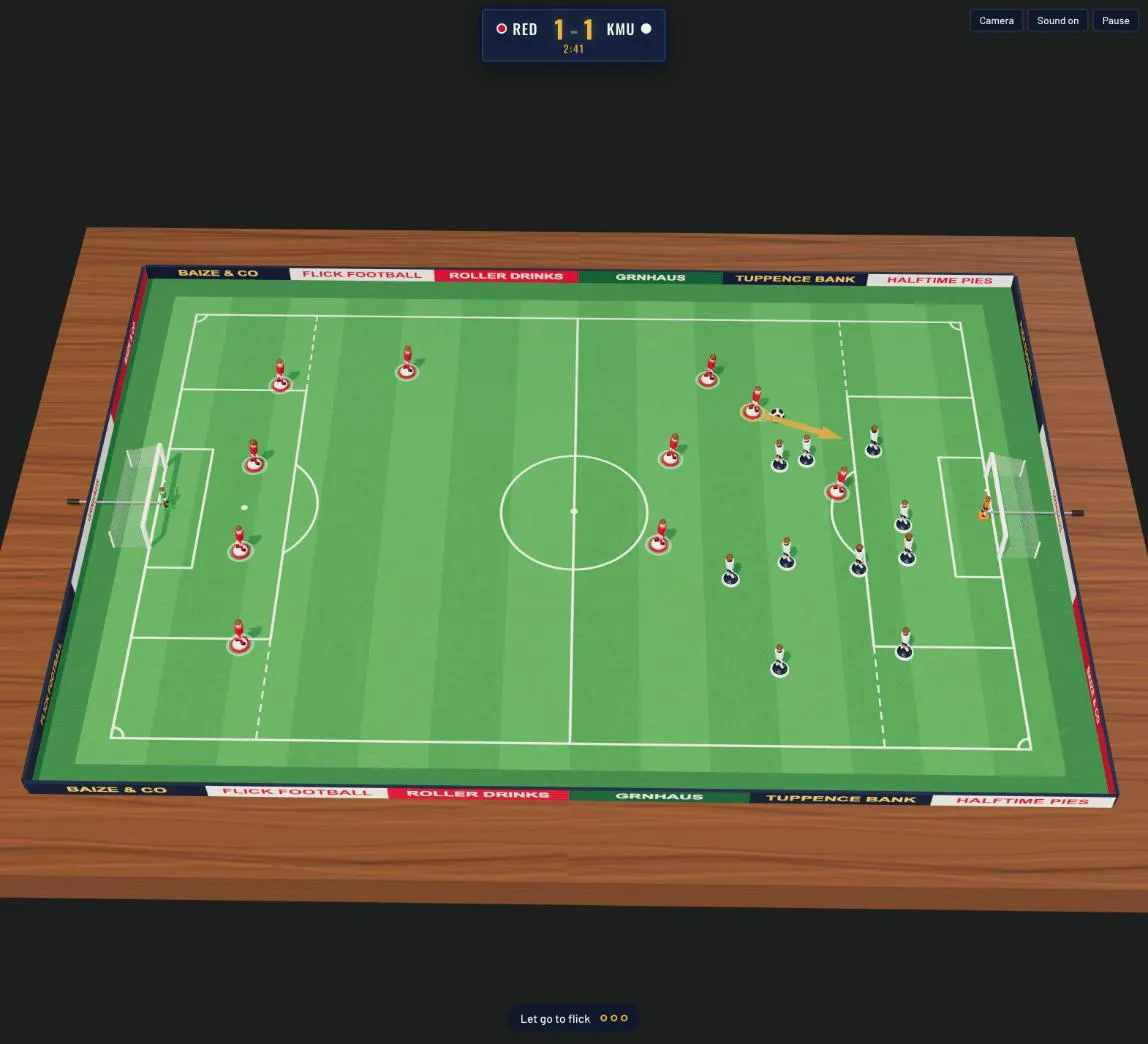 The player aims a flick on the right wing