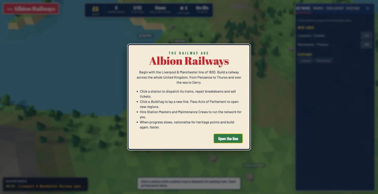 The Albion Railways title screen