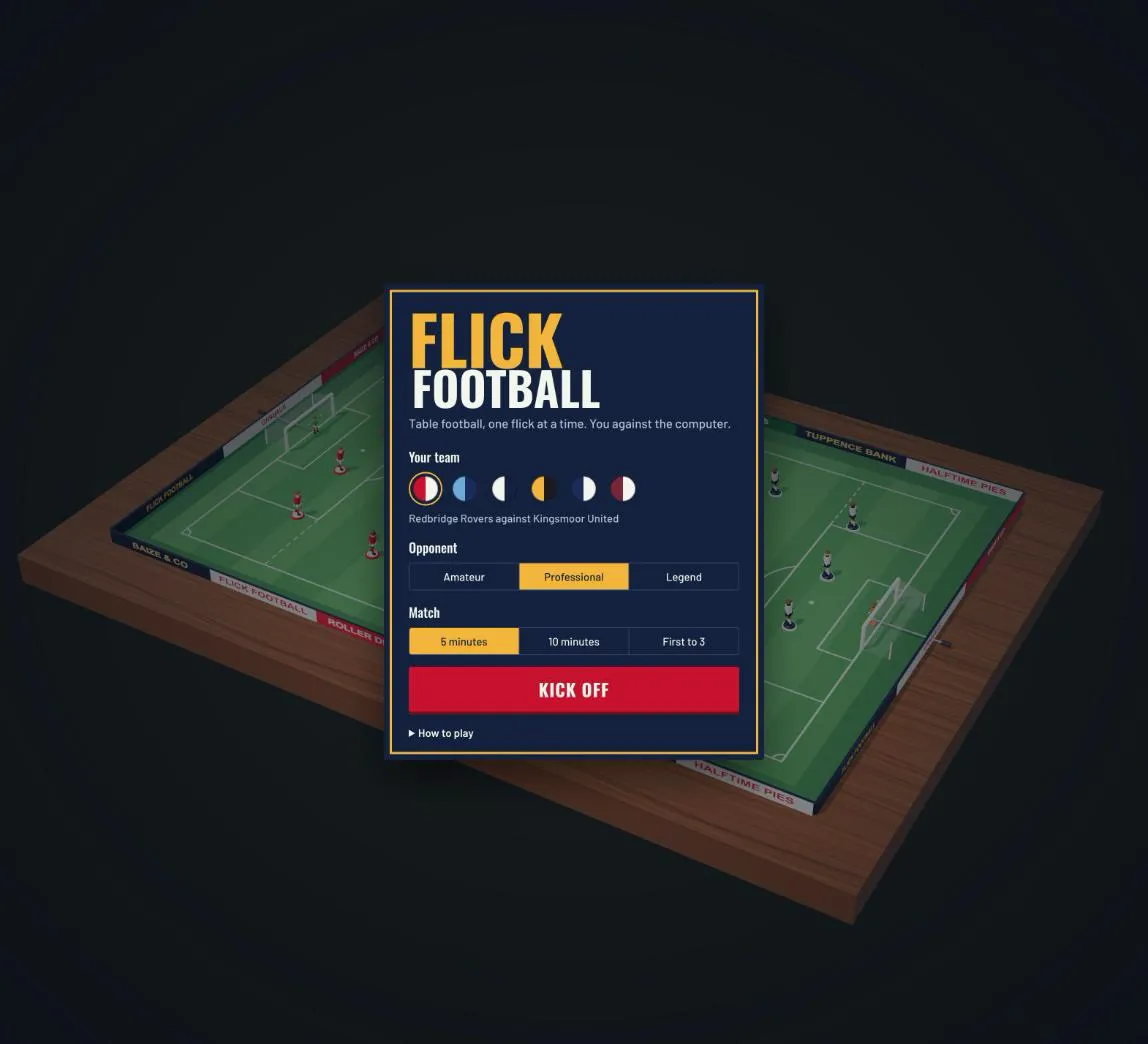The title screen: the box-lid menu over the table